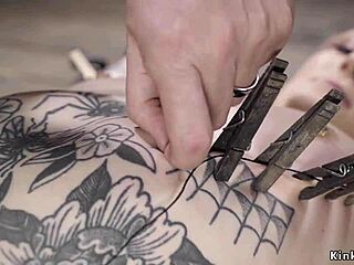 Alt pale slave bound tight in dungeon for rough ass whipping pain