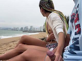 Pigtails Teen Flashes Huge Tits Outdoor and Jerks Cock to Facial Cumshot