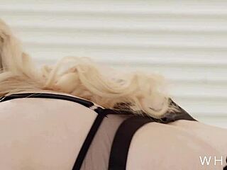 in part six the blonde model pushes sensual threesome boundaries with tied riding