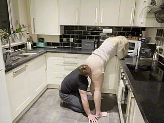 Goddamn, freeuse British housewife slut flashes thong then gets kitchen cum-covered ass fuck!