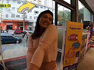 naughty latina influencers, no panties and tits out at the market... busted!!