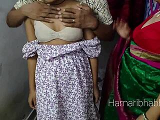 Desi bhabhi sneaks threesome sex with best friend in saree behind husband's back