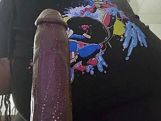 Curvy black BBW with huge natural tits takes boyfriend's massive dildo