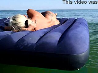 She strolls nude beach showing big tattooed boobs glasses blonde bitch public