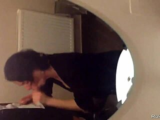 short haired wife sneaks off to bathroom for some private fun