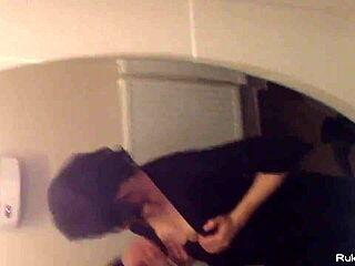 short haired wife sneaks off to bathroom for some private fun