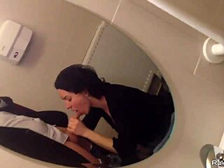 short haired wife sneaks off to bathroom for some private fun