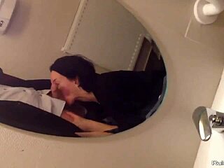 short haired wife sneaks off to bathroom for some private fun