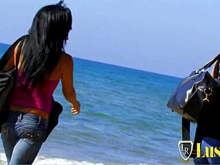 naughty brunette and blonde beach sluts take turns riding cocks doggystyle and cowgirl in hardcore group bang