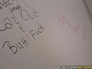 natasha starr risks it all with massive black cock through public gloryhole wall