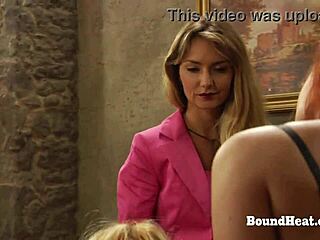 blonde lesbian slave bent over doggystyle taking strapon from mistress 😈🍑🔥
