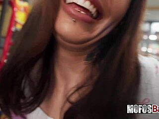 Sexy brunette Brenna McKenna sucks and fucks huge dick in grocery store