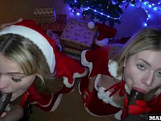 feel the thrill as two blonde moms get their asses pounded under the christmas tree then dp'd on piano! 