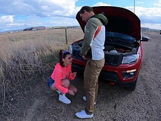 frozen slut wife brunette deepthroats huge cock rough car fuck cumshot tits