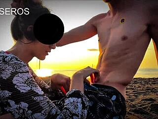 unknown latina sucks my huge cock publicly on beach till cum covered