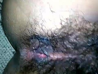 she spreads her hairy pussy wide as black cock unloads cum inside