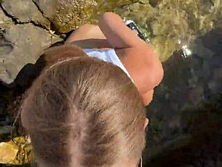 Risky Beach Blowjob Tempts Boyfriend into Sloppy Deepthroat Cumshot