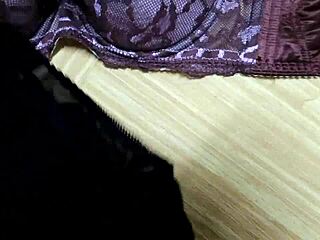 Cumshot Hits Step Sister's Pink Leopard Bra