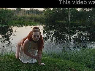 Submissive slut crawls from lagoon on knees to rim ass swallow piss and submit fully in outdoor domination