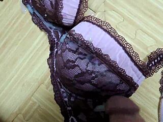 Cumshot Hits Step Sister's Pink Leopard Bra