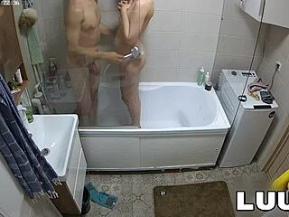 luuv esteban and foxy shower flashing her nice natural tits