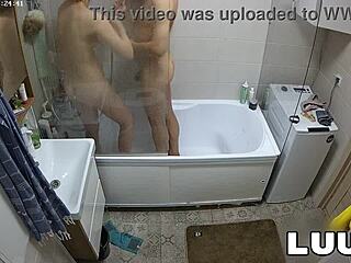 luuv esteban and foxy shower flashing her nice natural tits