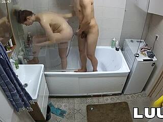 luuv esteban and foxy shower flashing her nice natural tits