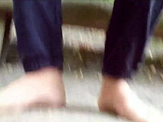 german amateur lifts shoes and nylon feet for dirty outdoor forest voyeur