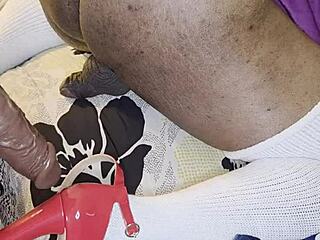 EBONY WIFE RIPS CLOTHES FOR HUGE ANAL DILDO POUNDING AND CUM DRIPPING ASSHOLE!