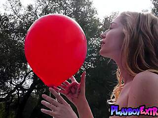 Bombastic Blonde Skye Blue Strips Outdoor Revealing Sweet Pussy Cowgirl