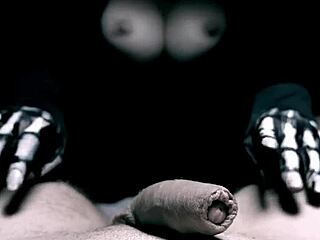 skeleton girl in halloween horror parody slurps cock to hardcore cumshot