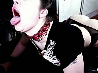 nympho goth milf with saggy natural tits and fishnets femdom fucks boy doggystyle sloppy deepthroat cum mouth