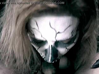 skeleton girl in halloween horror parody slurps cock to hardcore cumshot