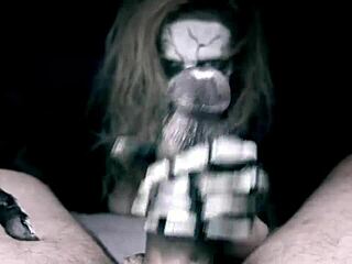 skeleton girl in halloween horror parody slurps cock to hardcore cumshot