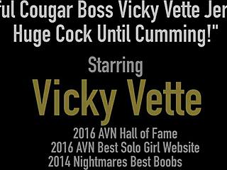 Hey boss Vicky Vette strokes that monster cock till it explodes