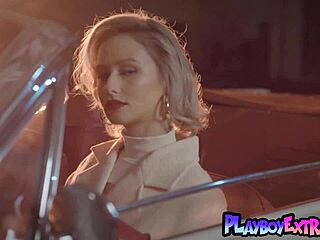 petite teen blondie strips in vintage car flashing her shaved pink pussy