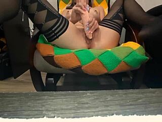 i slip on stockings... mmm, caressing my tight pussy just thinking of your big cock