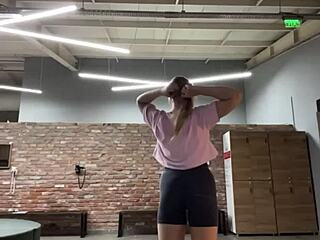 heart pounding as wet teen pussy gets fingered and fucked hard in public gym webcam show