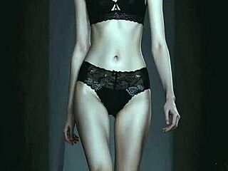 imagine ai generated models strutting in sexy lingerie panties barefoot at the fashion show