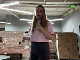 heart pounding as wet teen pussy gets fingered and fucked hard in public gym webcam show