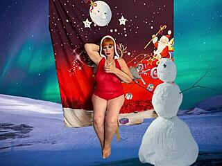 granny carmen claus unwraps elf costume for deep dildo penetration pleasure