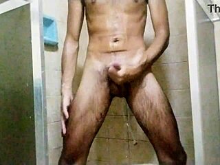 in the shower i stroke my huge cock so hard exploding in orgasmic bliss