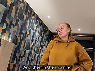 Step mom grinds tight pussy on stepson in bed before creampie finish