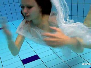 Kristy Russian teen brunette babe big tits bikini underwater pool tease
