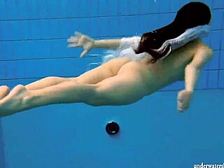 Kristy Russian teen brunette babe big tits bikini underwater pool tease