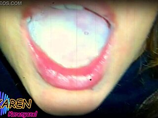 karen swirls huge jizz load on tongue in slow motion