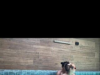 curvy brazilian girlfriend straps on dildo and rides me poolside