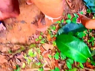 skinny african brunette gives risky public handjob on beach trail pov