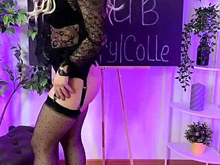mirey slips into nylon stockings and garter belt for sexy foot tease