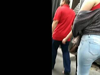 voyeur latina teen in tight jeans shows off her huge curvy ass